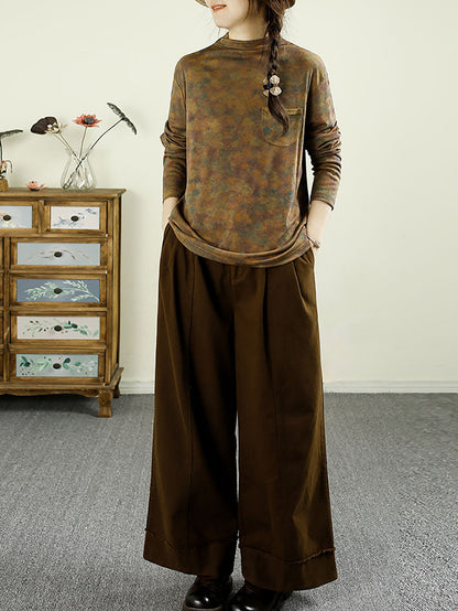 Autumn Artsy Turtleneck Pocket Cotton Blouse Ax1043