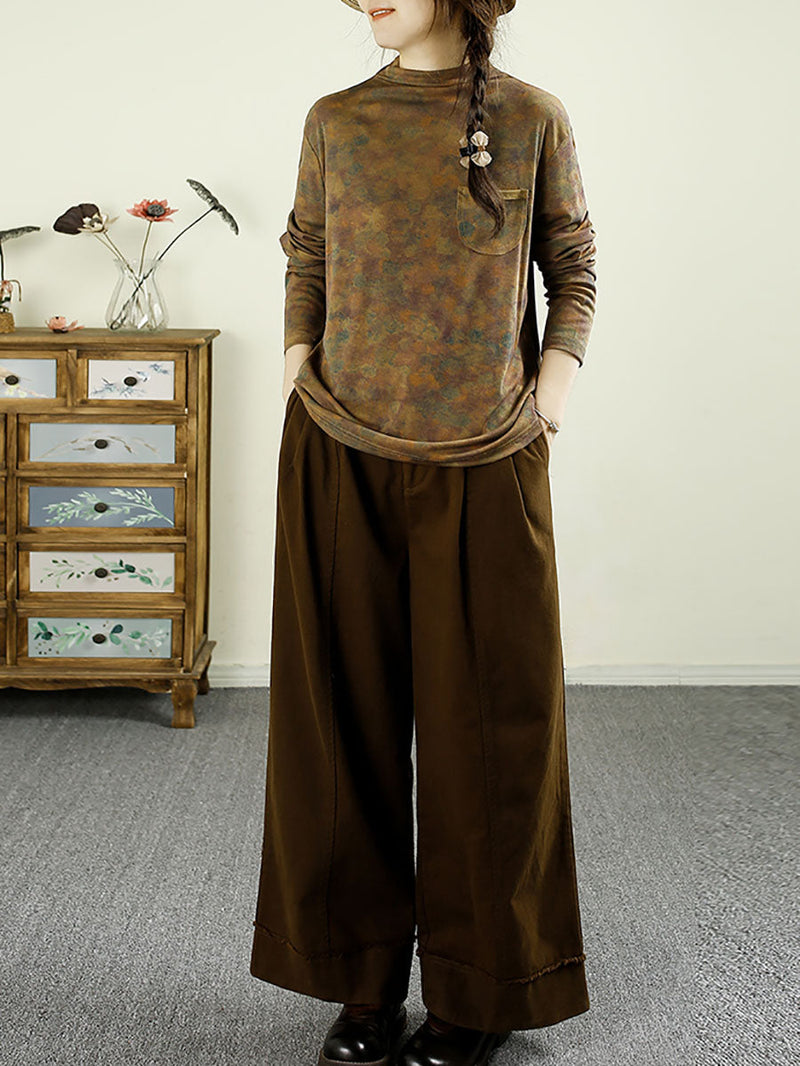 Autumn Artsy Turtleneck Pocket Cotton Blouse Ax1043