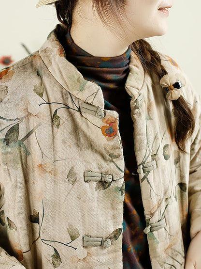 Autumn Flower Cotton Stand Collar Coat Ax1042