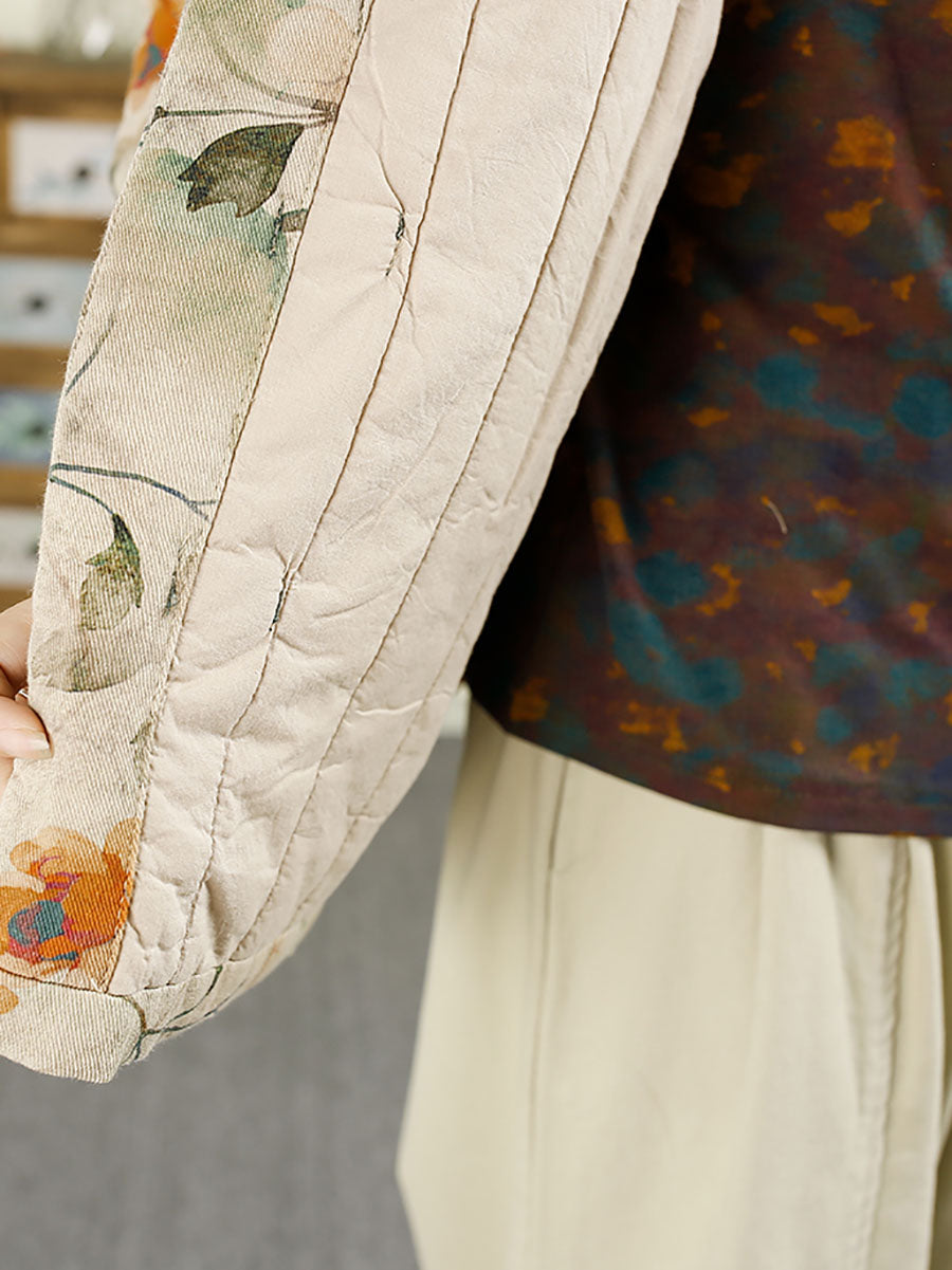 Autumn Flower Cotton Stand Collar Coat Ax1042