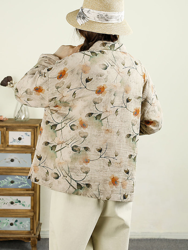 Autumn Flower Cotton Stand Collar Coat Ax1042