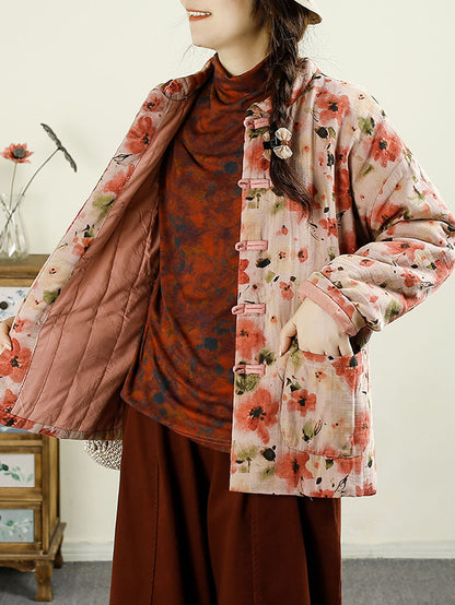 Autumn Flower Cotton Stand Collar Coat Ax1042