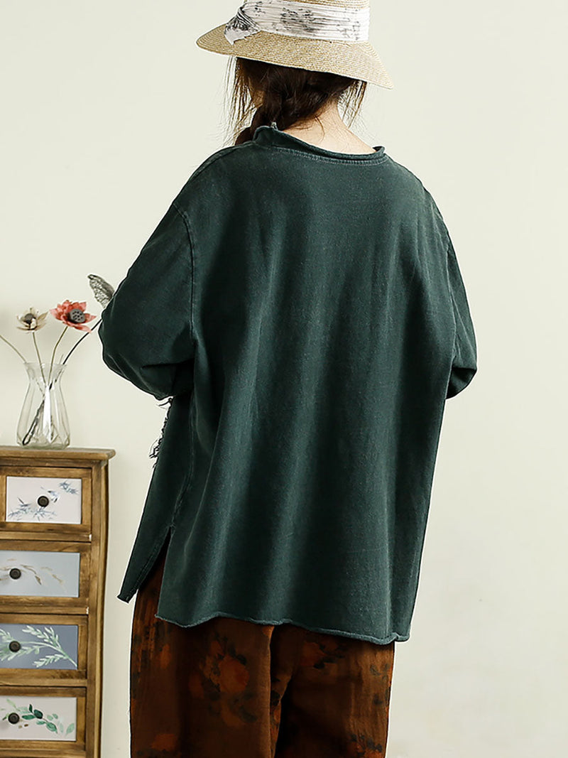 Autumn Patchwork O-neck Cotton Sweatshirt Ax1041