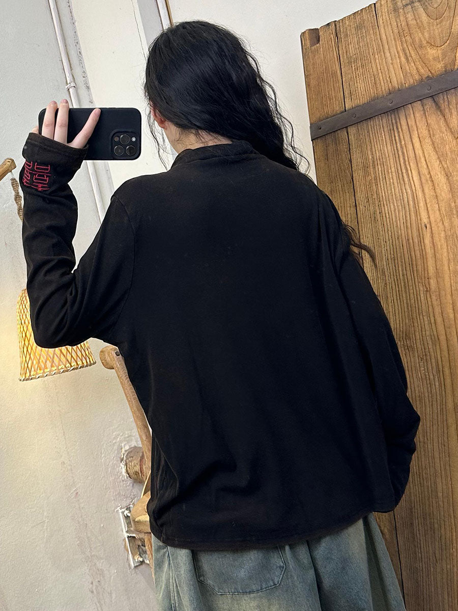 Autumn Embroidery Turtleneck Cotton Sweatshirt Ax1022