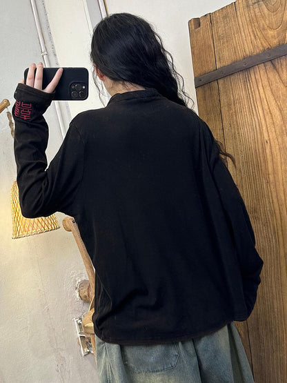 Autumn Embroidery Turtleneck Cotton Sweatshirt Ax1022