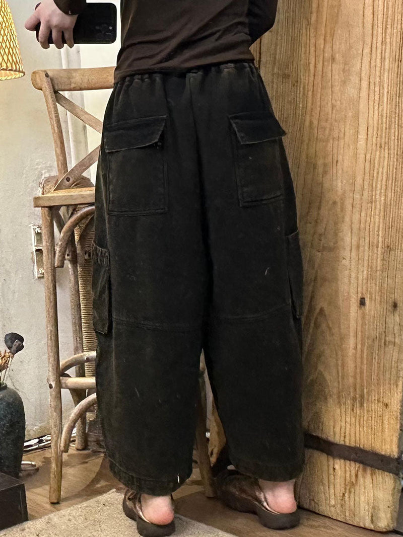 Autumn Spliced Cotton Loose Pants Ax1044