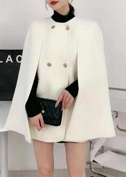 White O-neck Knit Patchwork Cape and Woolen Coats Two Piece Set Am1002