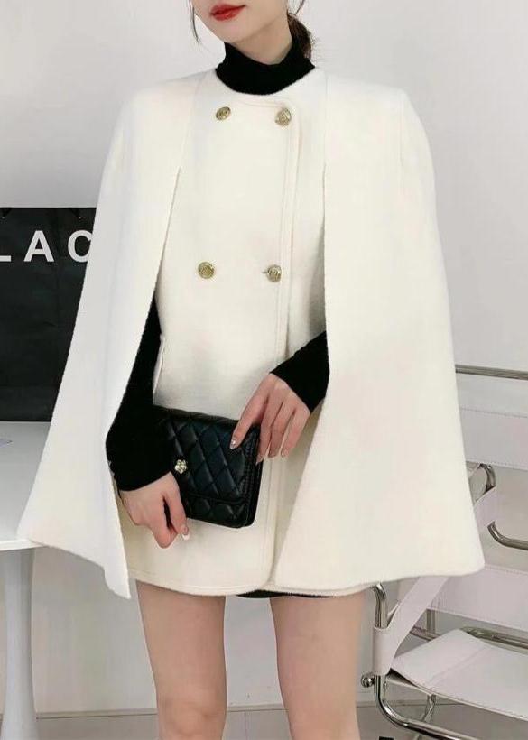 White O-neck Knit Patchwork Cape and Woolen Coats Two Piece Set Am1002
