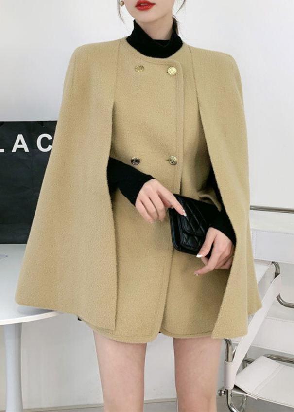 White O-neck Knit Patchwork Cape and Woolen Coats Two Piece Set Am1002