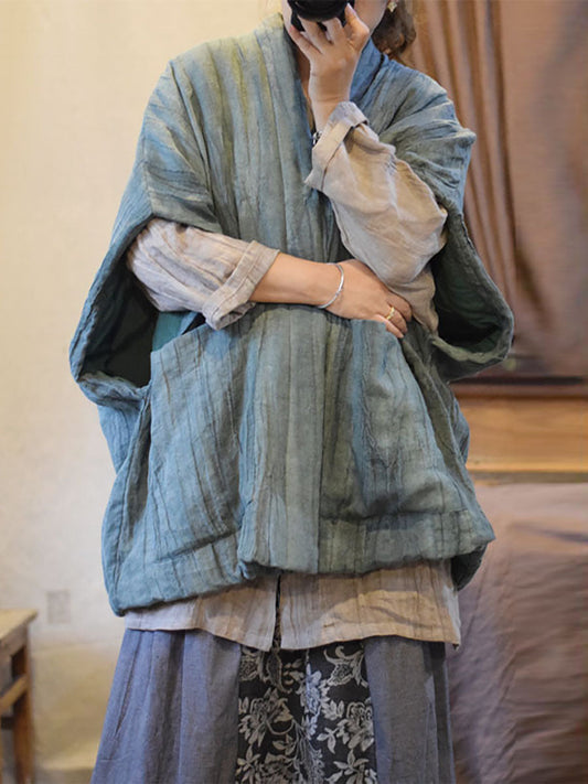 Tie-dye V-neck Linen Padded Vest Coat Av1018