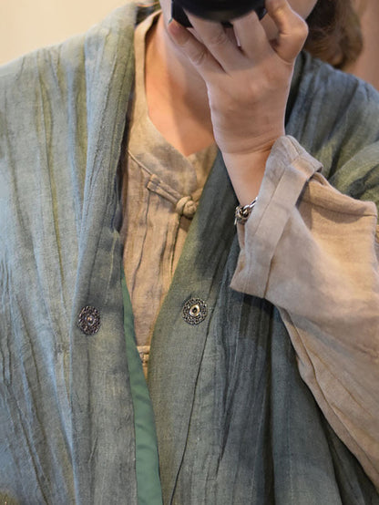 Tie-dye V-neck Linen Padded Vest Coat Av1018