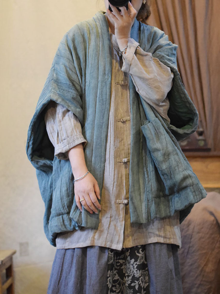 Tie-dye V-neck Linen Padded Vest Coat Av1018