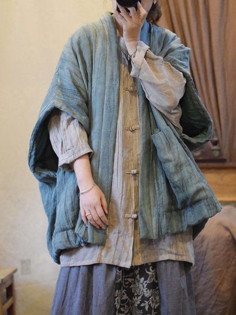 Tie-dye V-neck Linen Padded Vest Coat Av1018