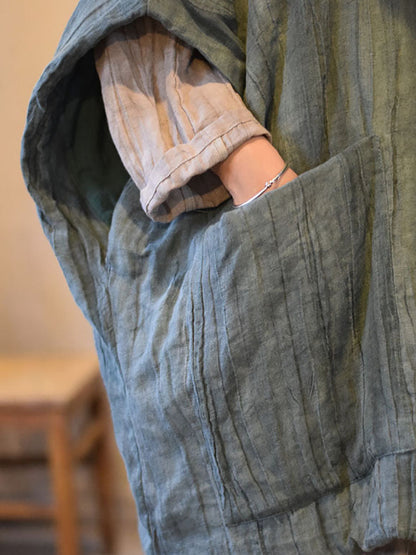 Tie-dye V-neck Linen Padded Vest Coat Av1018