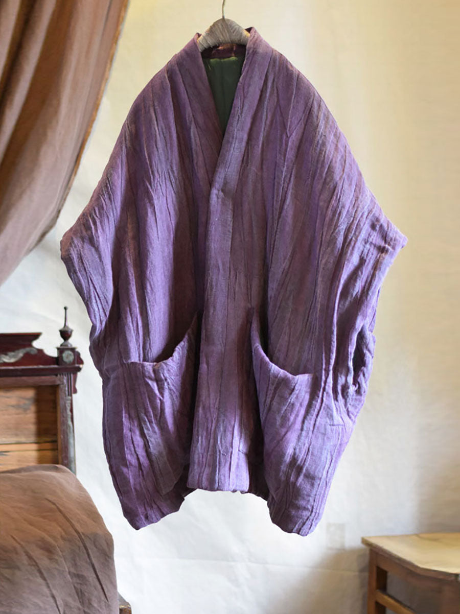 Tie-dye V-neck Linen Padded Vest Coat Av1018