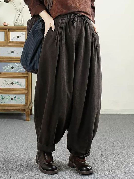 Autumn Shirred Linen Harem Pants Av1014