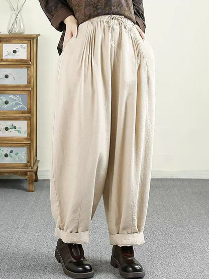 Autumn Shirred Linen Harem Pants Av1014