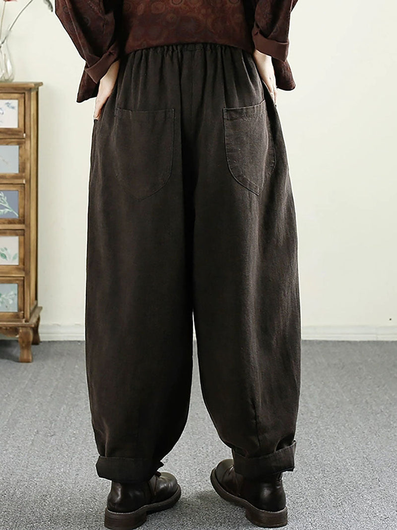 Autumn Shirred Linen Harem Pants Av1014