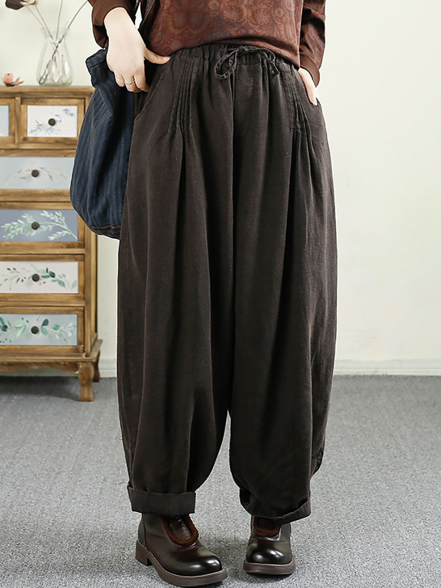 Autumn Shirred Linen Harem Pants Av1014