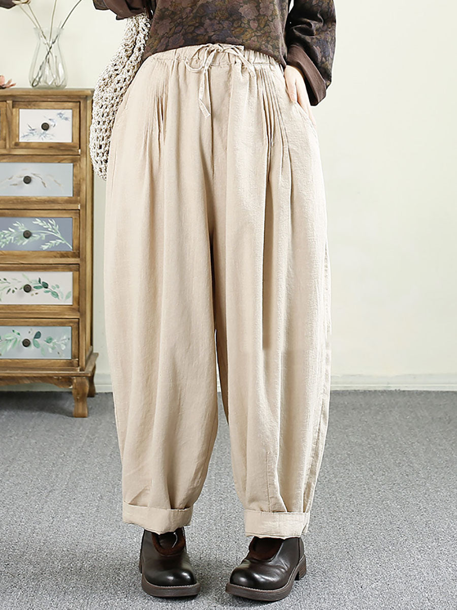 Autumn Shirred Linen Harem Pants Av1014