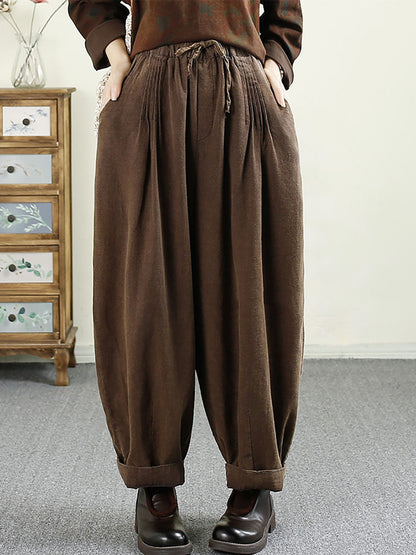 Autumn Shirred Linen Harem Pants Av1014