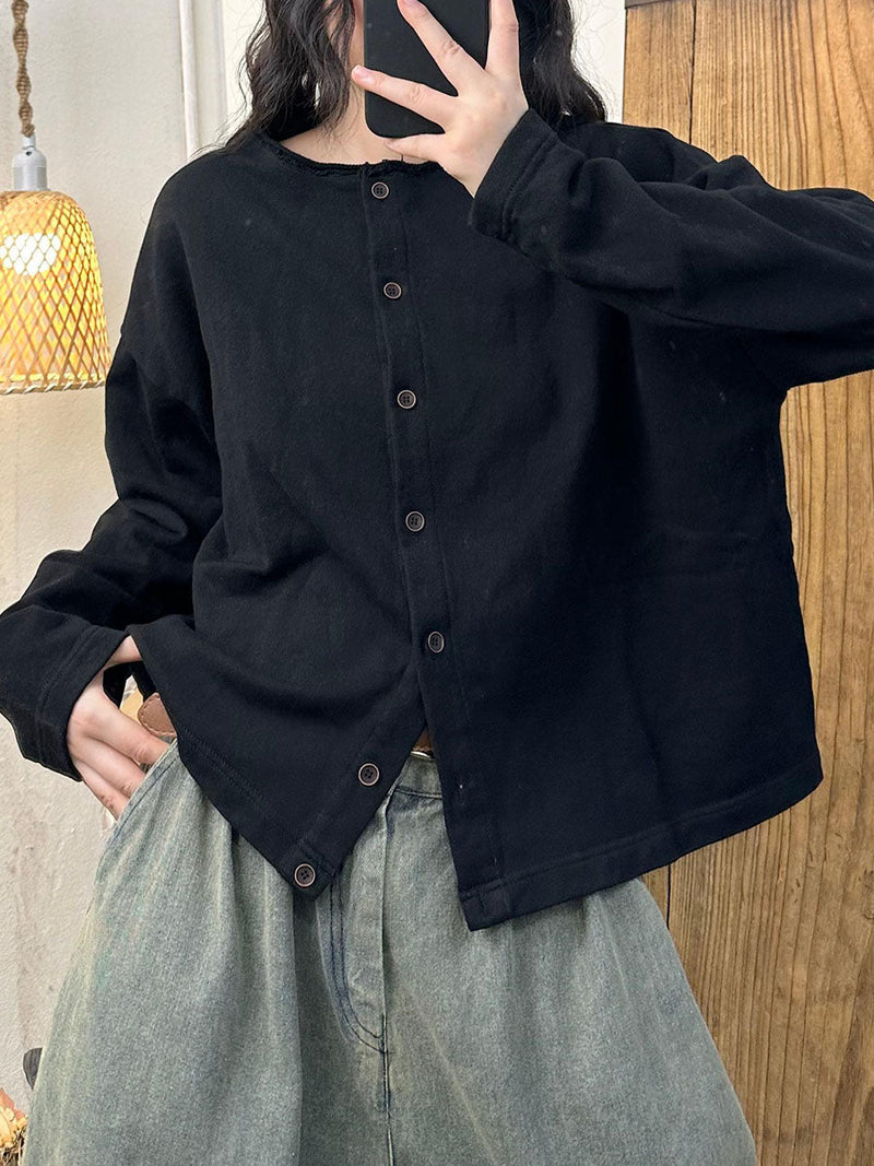 Autumn O-neck Button Cotton Blouse Av1015