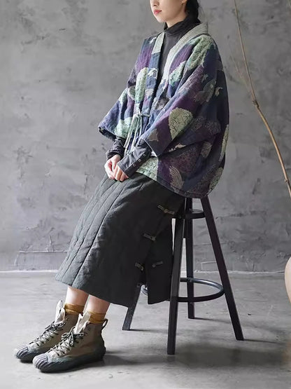 Autumn Print Strap Cotton Padded Coat Wg020