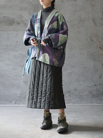 Autumn Print Strap Cotton Padded Coat Wg020