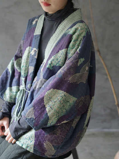 Autumn Print Strap Cotton Padded Coat Wg020