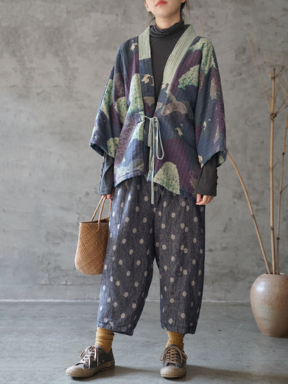 Autumn Print Strap Cotton Padded Coat Wg020