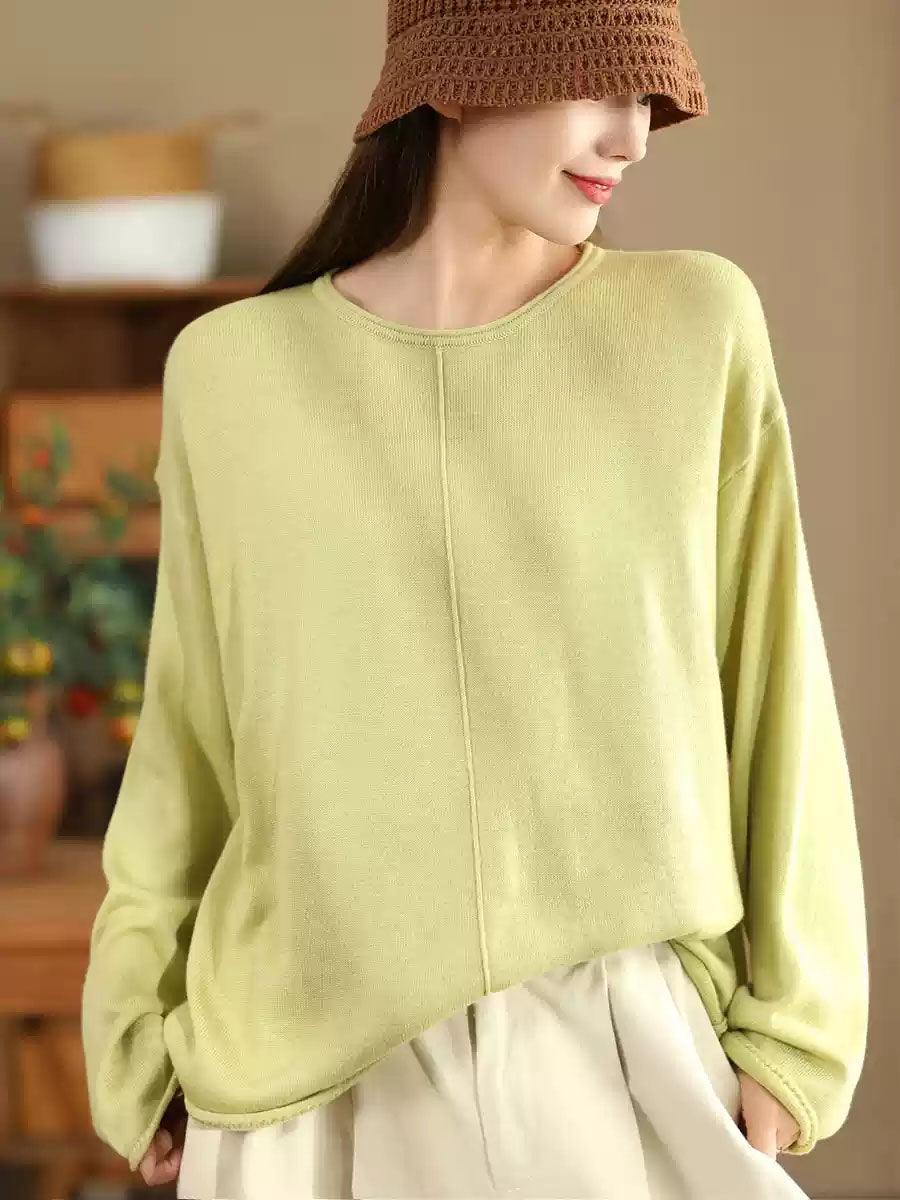 O-neck Knit Loose Silk Blouse Wg033