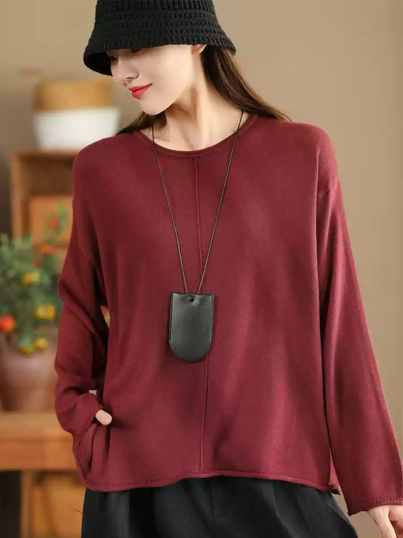 O-neck Knit Loose Silk Blouse Wg033