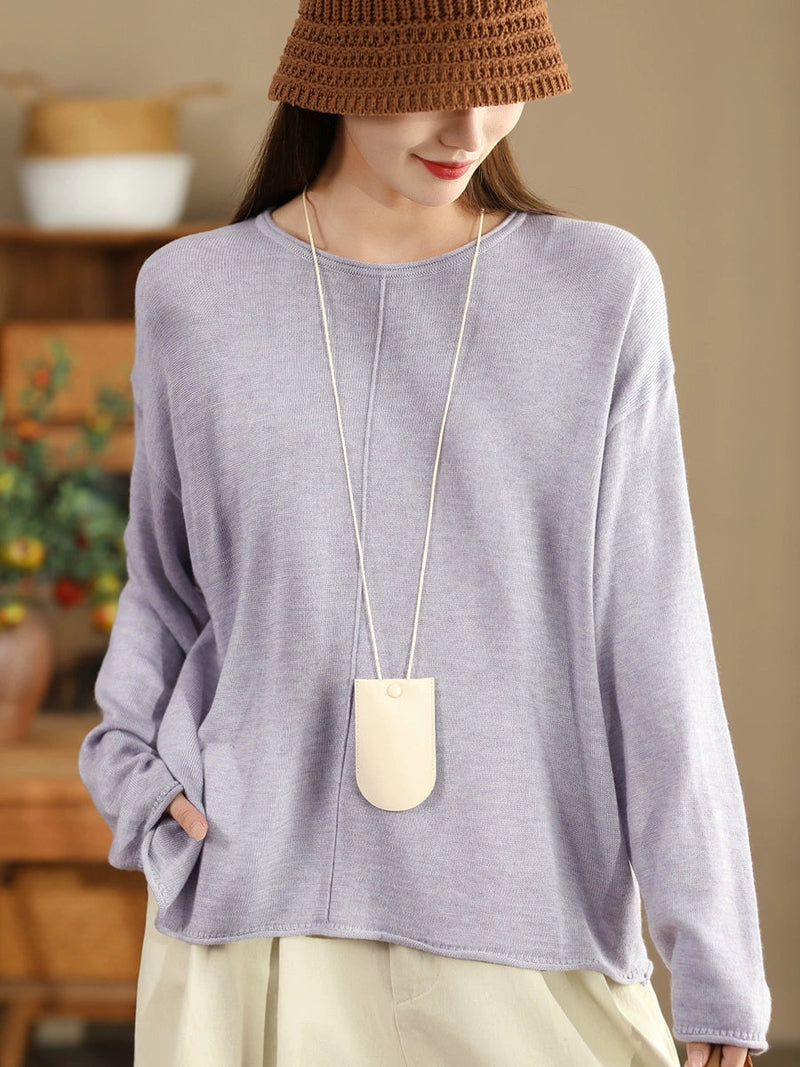 O-neck Knit Loose Silk Blouse Wg033