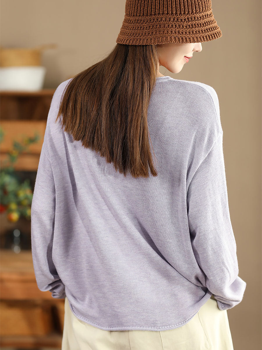 O-neck Knit Loose Silk Blouse Wg033