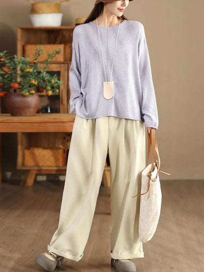 O-neck Knit Loose Silk Blouse Wg033