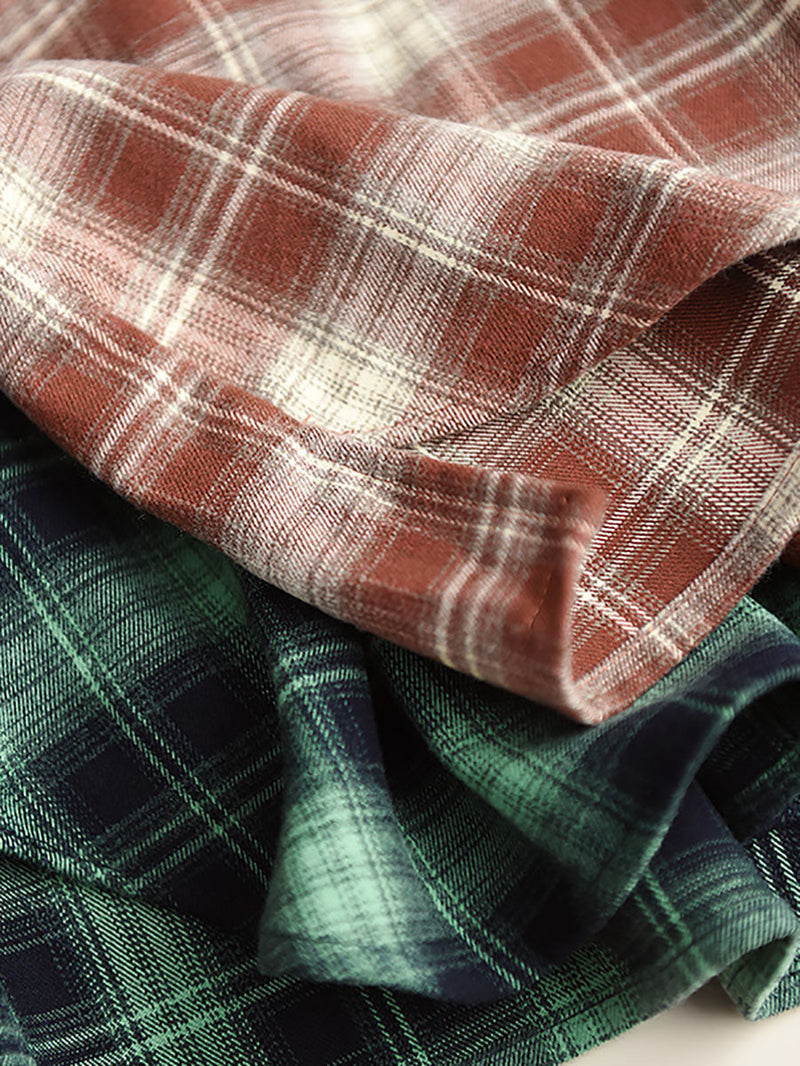 Autumn Plaid Cotton Colorblock Shirt Coat Av1034