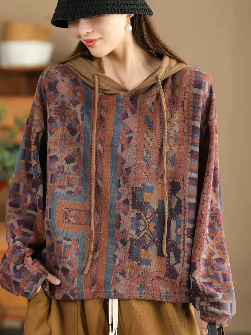 Autumn Flower Hooded Cotton Sweatshirt Wg021