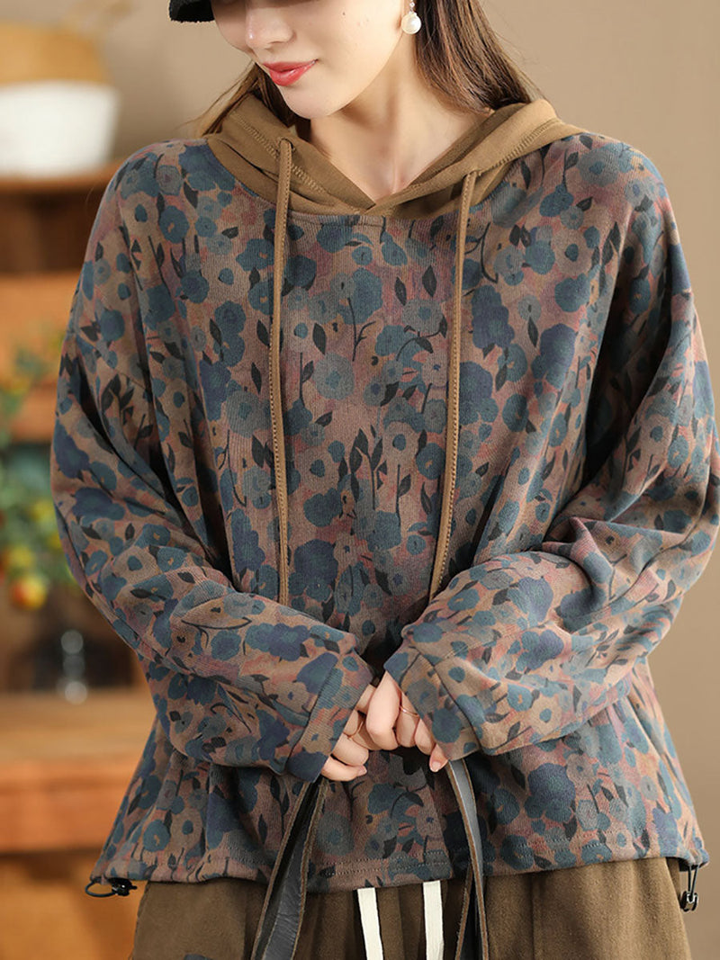 Autumn Flower Hooded Cotton Sweatshirt Wg021