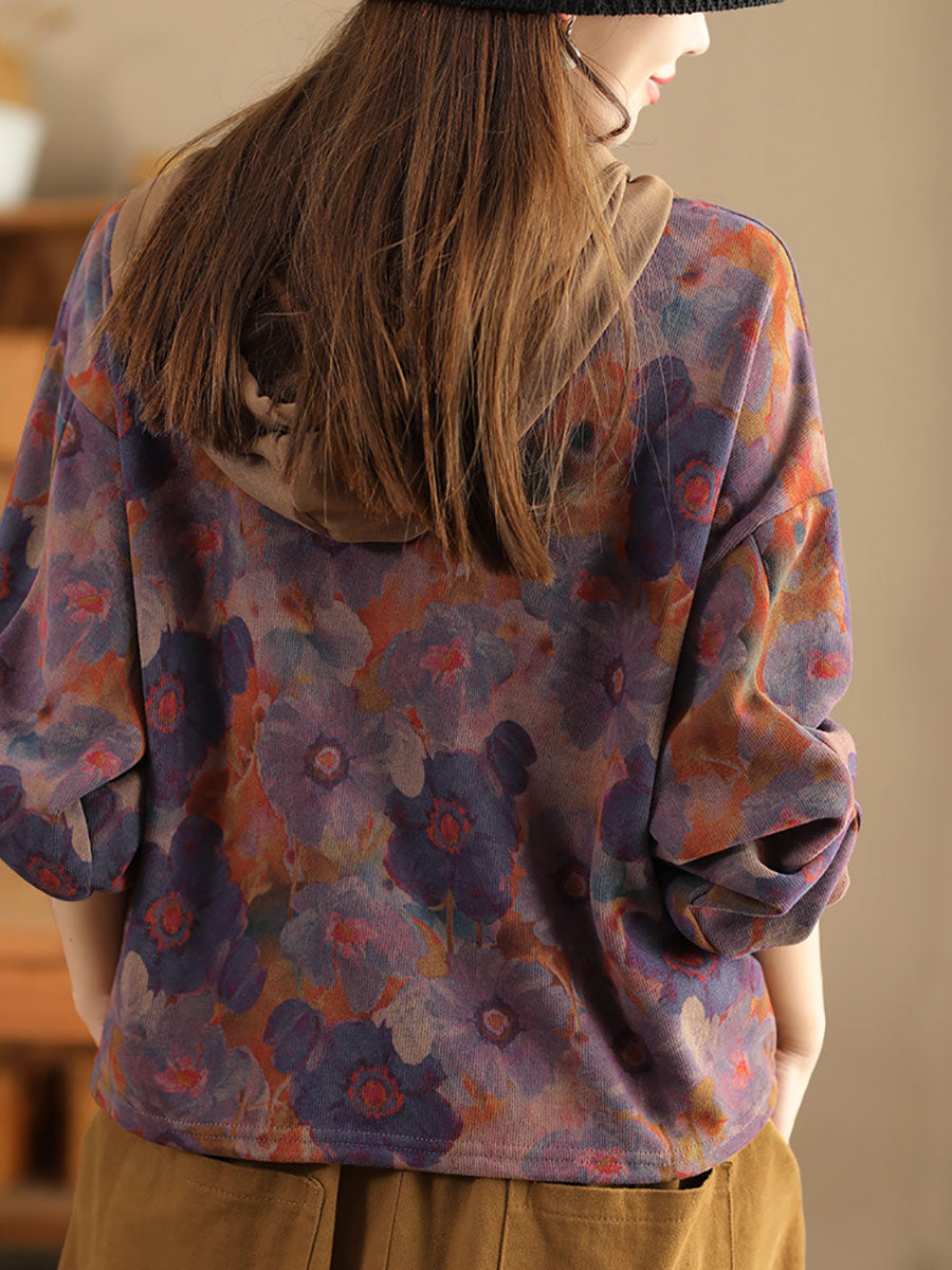Autumn Flower Hooded Cotton Sweatshirt Wg021