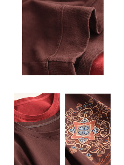 Autumn Flower Embroidery O-neck Cotton Sweatshirt Wg034