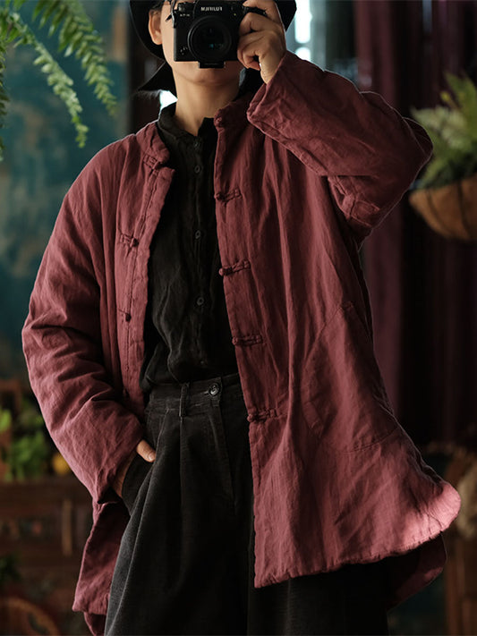 Autumn Buckle Padded Linen Coat Av1038