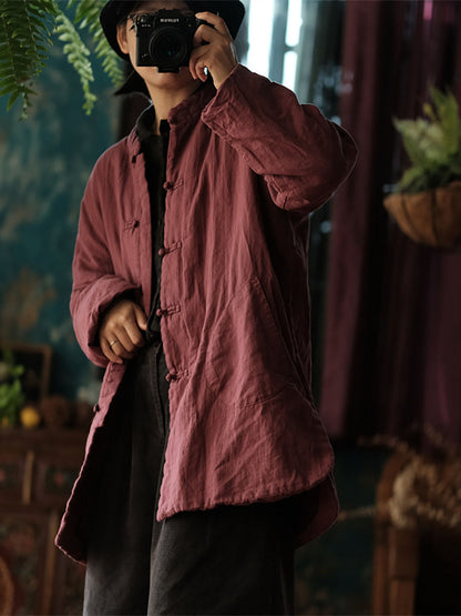 Autumn Buckle Padded Linen Coat Av1038