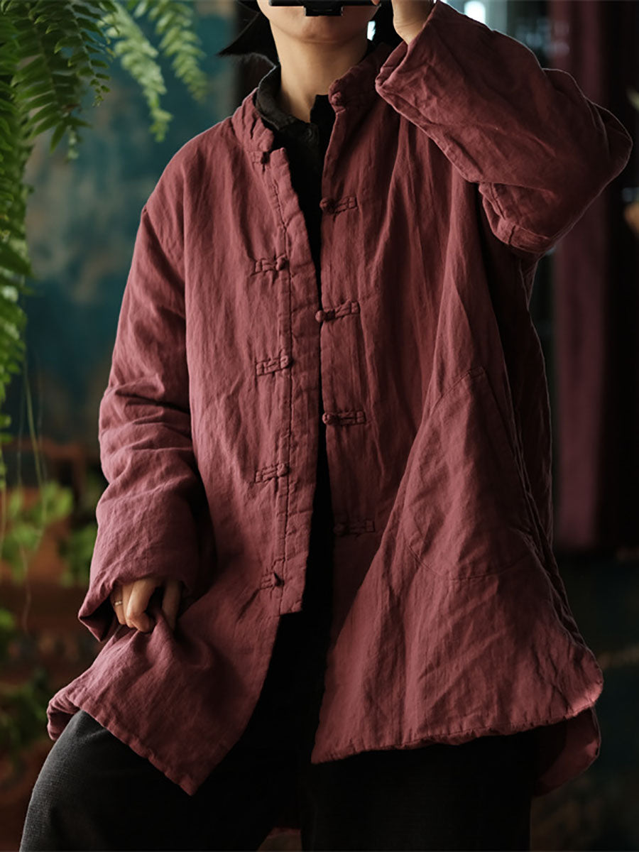 Autumn Buckle Padded Linen Coat Av1038