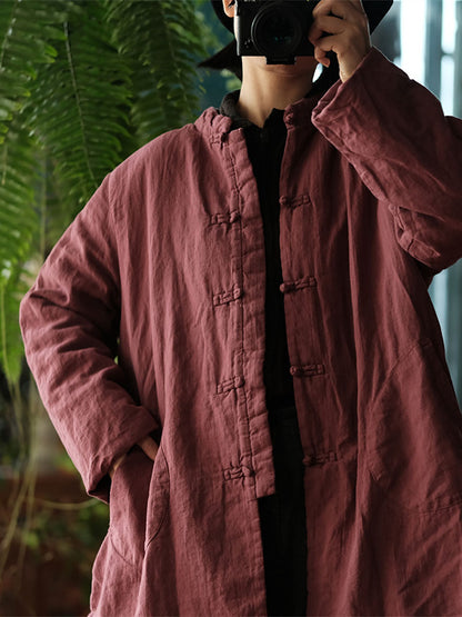 Autumn Buckle Padded Linen Coat Av1038