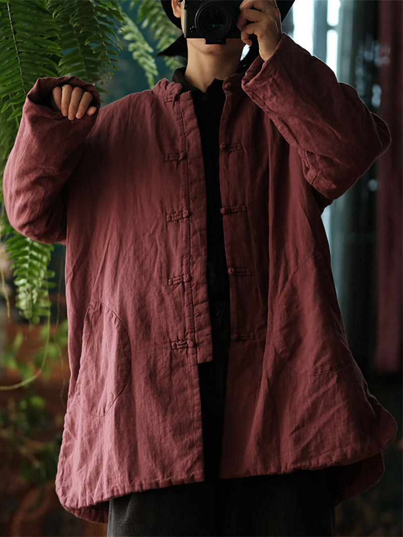 Autumn Buckle Padded Linen Coat Av1038