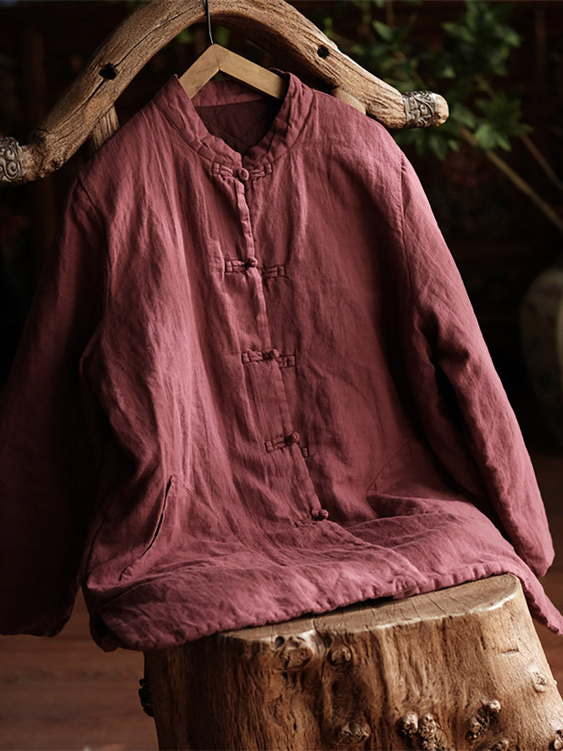 Autumn Buckle Padded Linen Coat Av1038