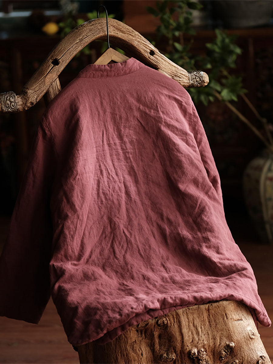 Autumn Buckle Padded Linen Coat Av1038