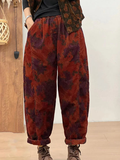 Autumn Retro Corduroy Flower Harem Pants Av1054