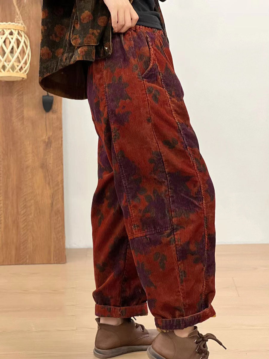 Autumn Retro Corduroy Flower Harem Pants Av1054