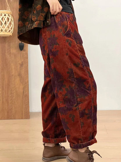 Autumn Retro Corduroy Flower Harem Pants Av1054